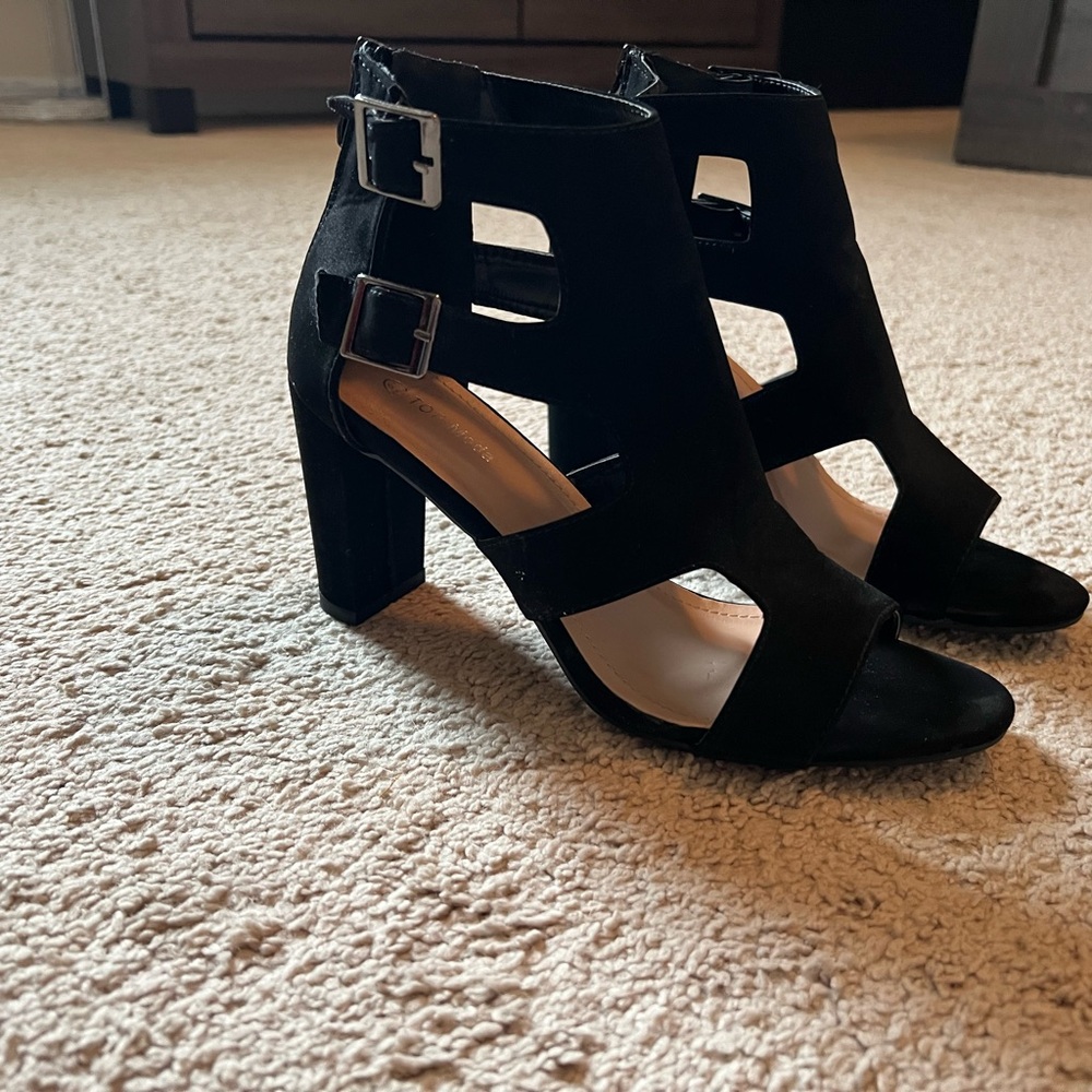 Black Suede Block Heel Sandals